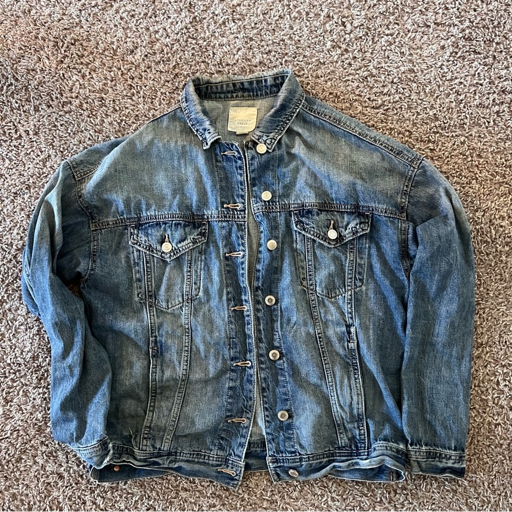 American Eagle oversized distressed denim jacket